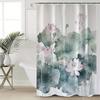 1pc Ink Lotus Leaf Digital Printed Polyester Shower Curtain, Waterproof, With Hook, Cartoon Animal Theme, Machine Washable