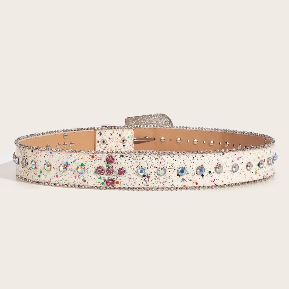 Shiny Retro Y2k Belt Gradient Pink Jeans Waistband Adjustable Rhinestone Waistband  Lady