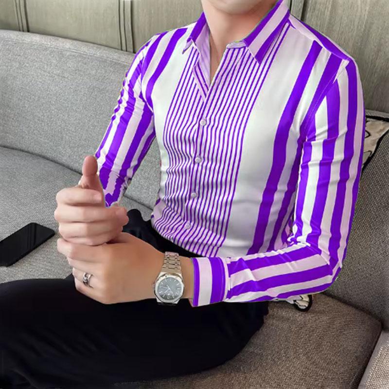9-color Striped Men's Shirt Casual Breathable Plus Size Men's Clothing Sports Comfortable Fabric Long Sleeved Shirt Collar
