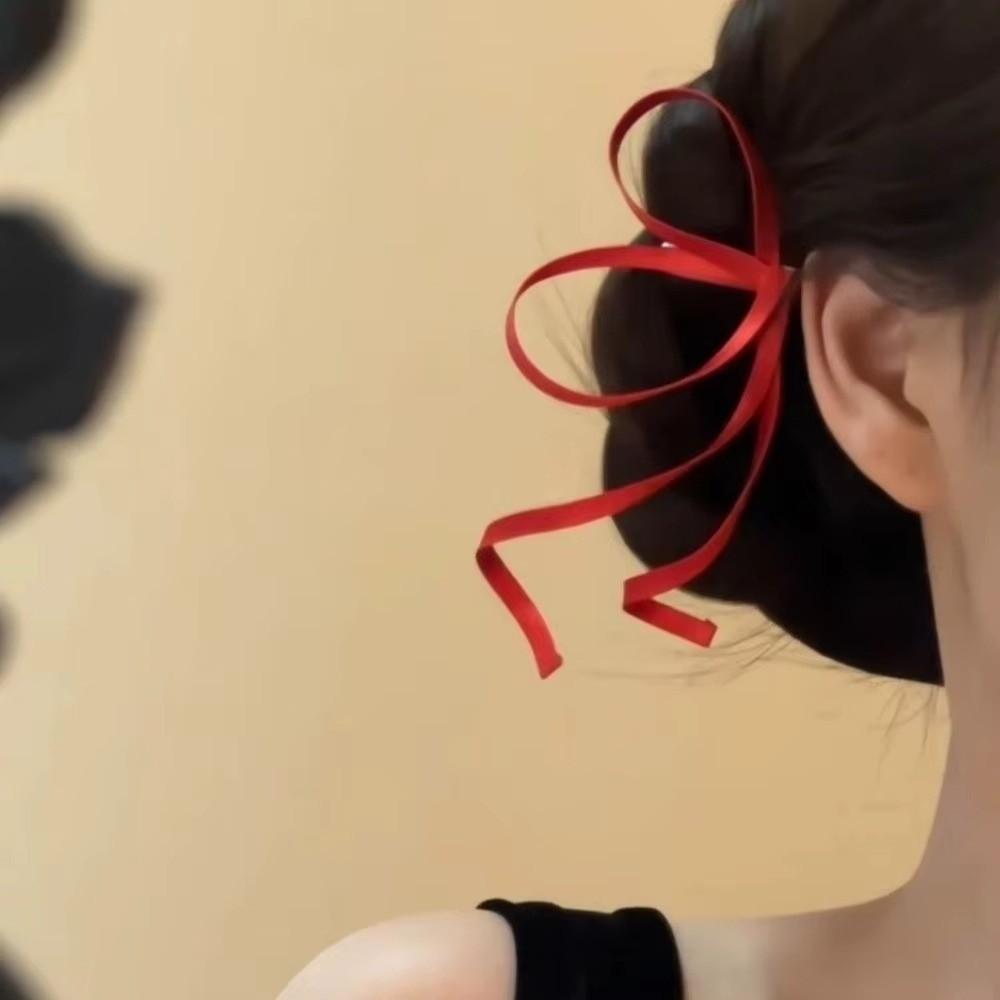 1 Pair Elegant Satin Ribbon Bow Silky Texture Bow Barrettes  for Girls and Women