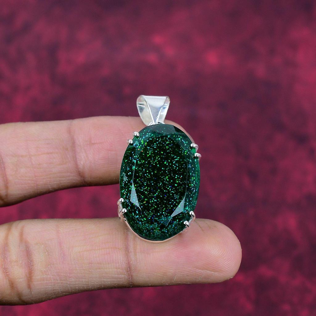 Grön Australisk Opalhänge, 925 Massivt Sterling Silver Ädelstenssmycken, Handgjort Hänge, För Tacksägelse