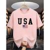 Men's Summer 100% Cotton Fashionable Casual Loose Fit USA American National Flag Graphic Round Neck Short Sleeved T-shirt Top