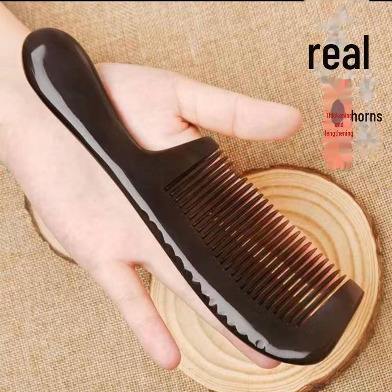 Authentic Horn Anti-Static Massage Comb - Unisex Straight Hair Care, Portable