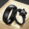 Gothic Black Zircon Couple Rings Stainless Steel Band With Blue Accent Stones Statement Jewelry For Men Women Valentine's Gift