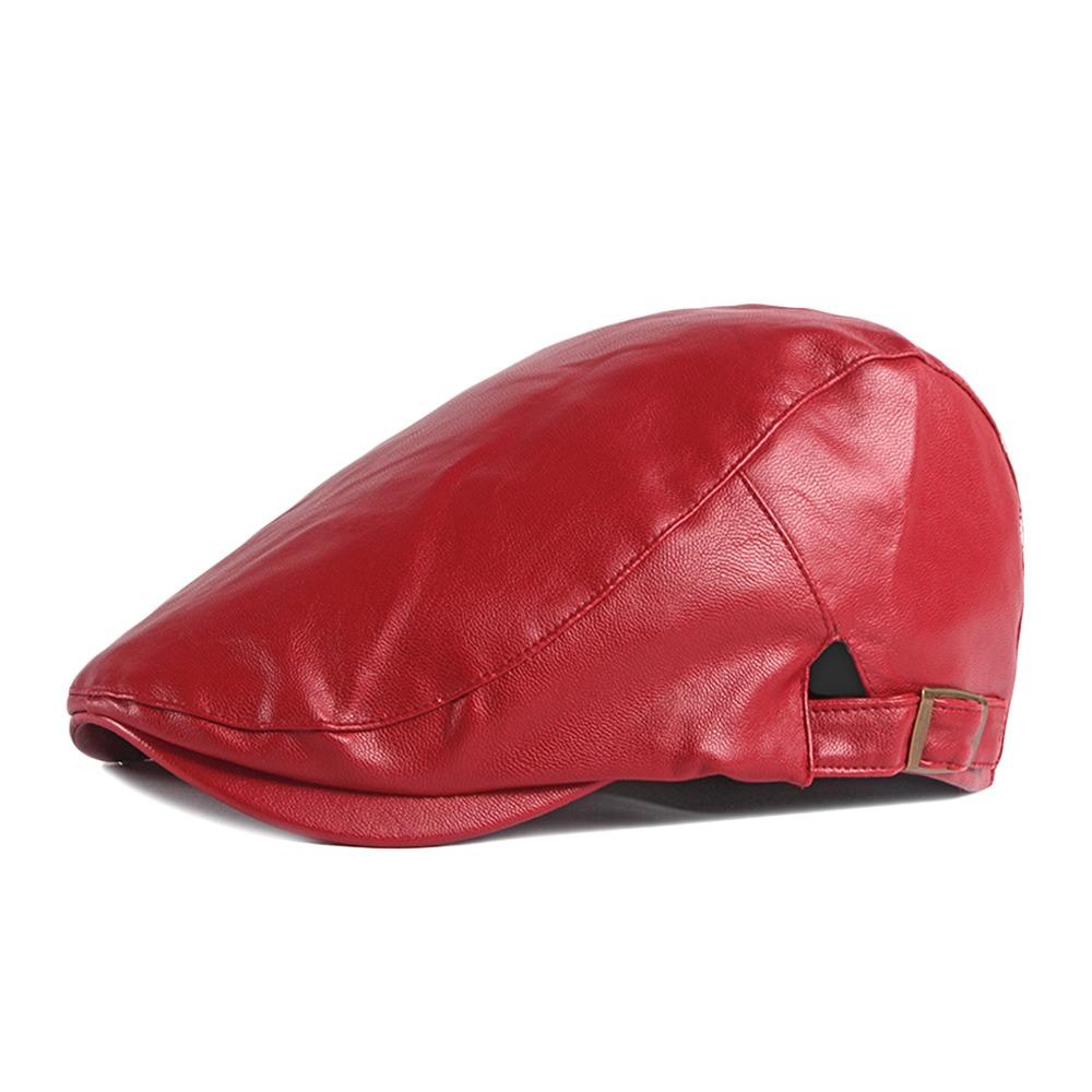 Fashion PU Beret Hat Retro Casual Painter Hat Adjustable British Style Driver Flat Caps Men Women красный