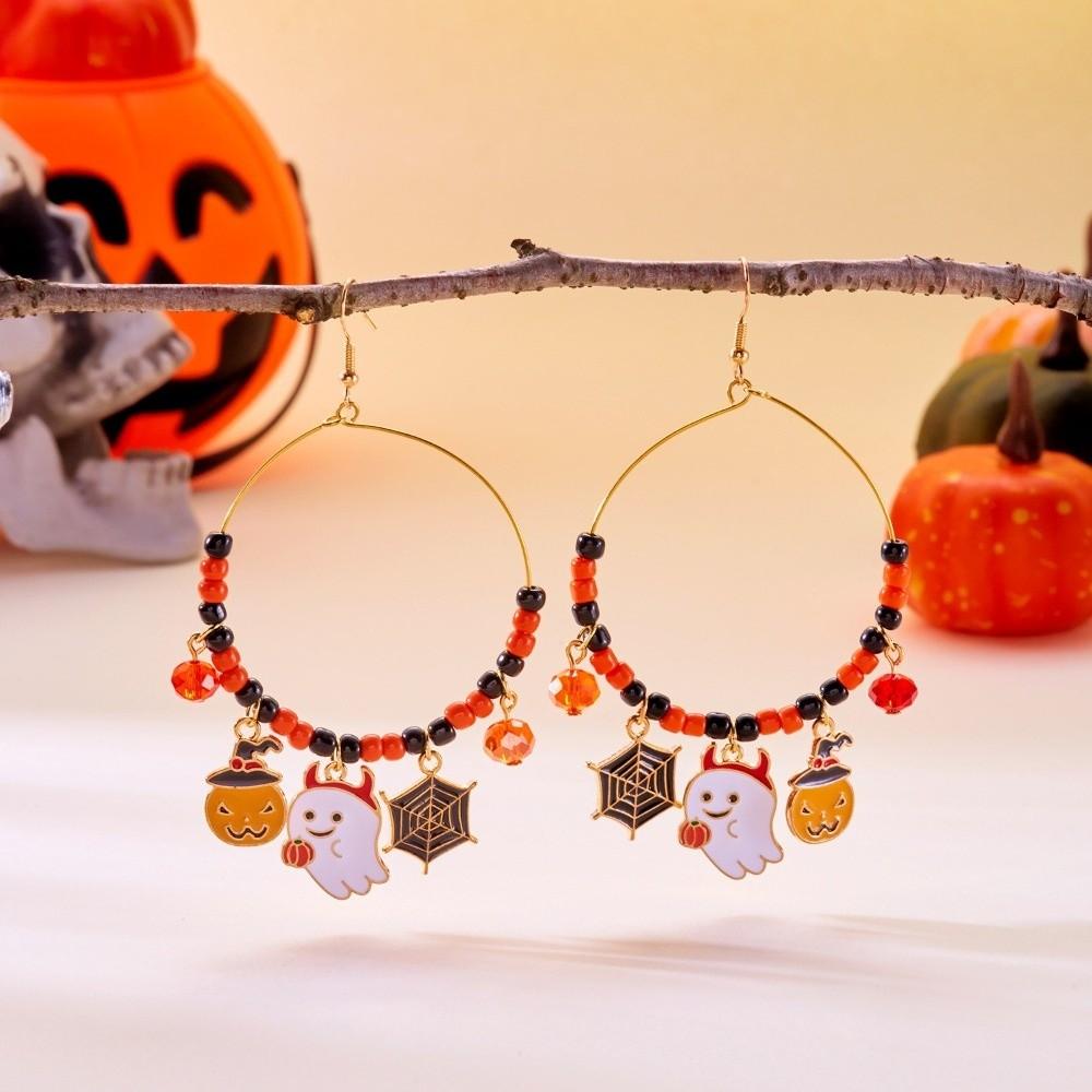 Circle Halloween Earrings Skull Ghost Dangle Earrings Fashion Pumpkin Hoop Earrings Holiday