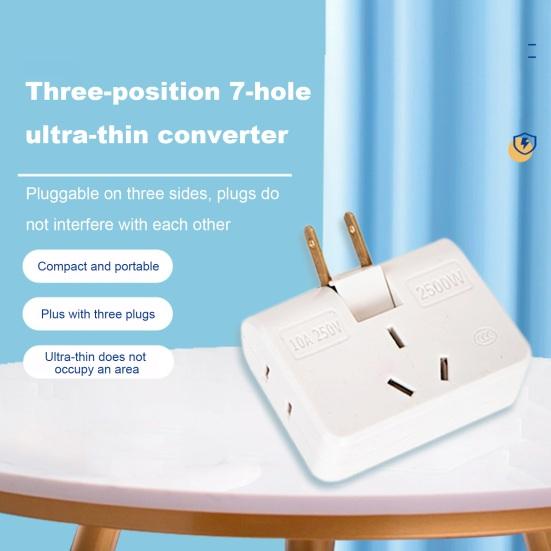 Wall Outlet Extender 2500W Multifunction 3-in-1 180° Rotatable Travel Multiple Plug Expander Splitter