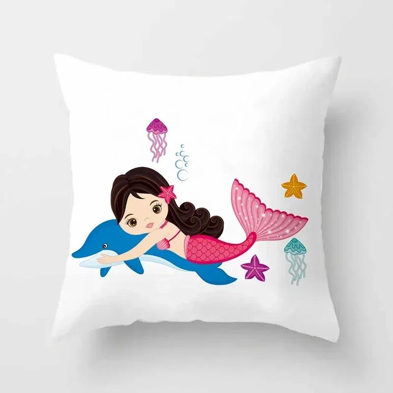 Cartoon Mermaid Decorative Cushions Pillowcase Polyester Cushion Cover Throw Pillow 45*45 Sofa Decoration Pillowcover