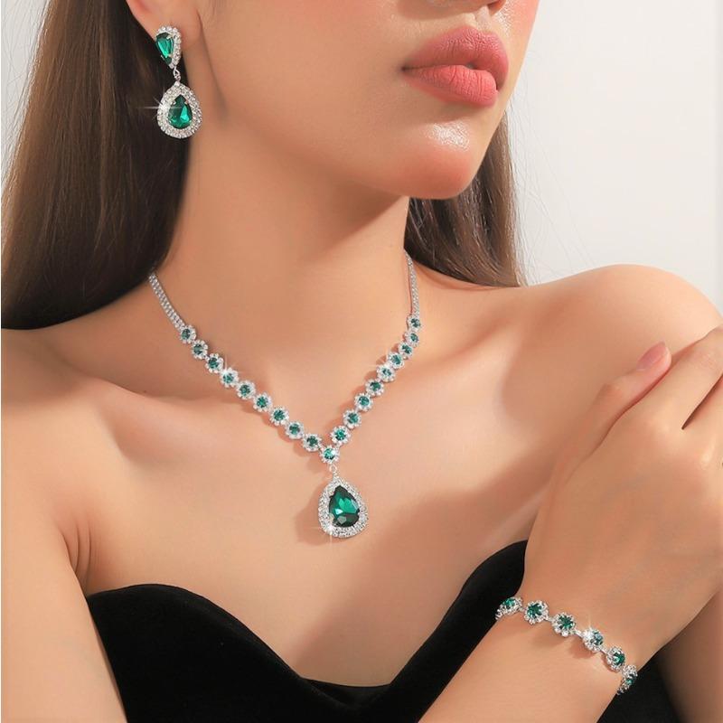 Middle Eastern Jewelry Set Necklace Earrings Bracelet Three-piece Set Full of Diamonds Bridal Jewelry, Dress Accessories