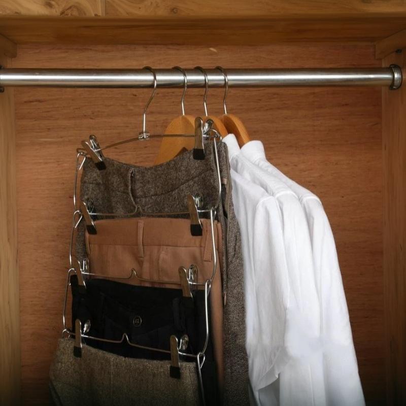 6 Tier Metal Pants Hanger With Clips Spacesaving Durable Storage For Skirts And Trousers Black
