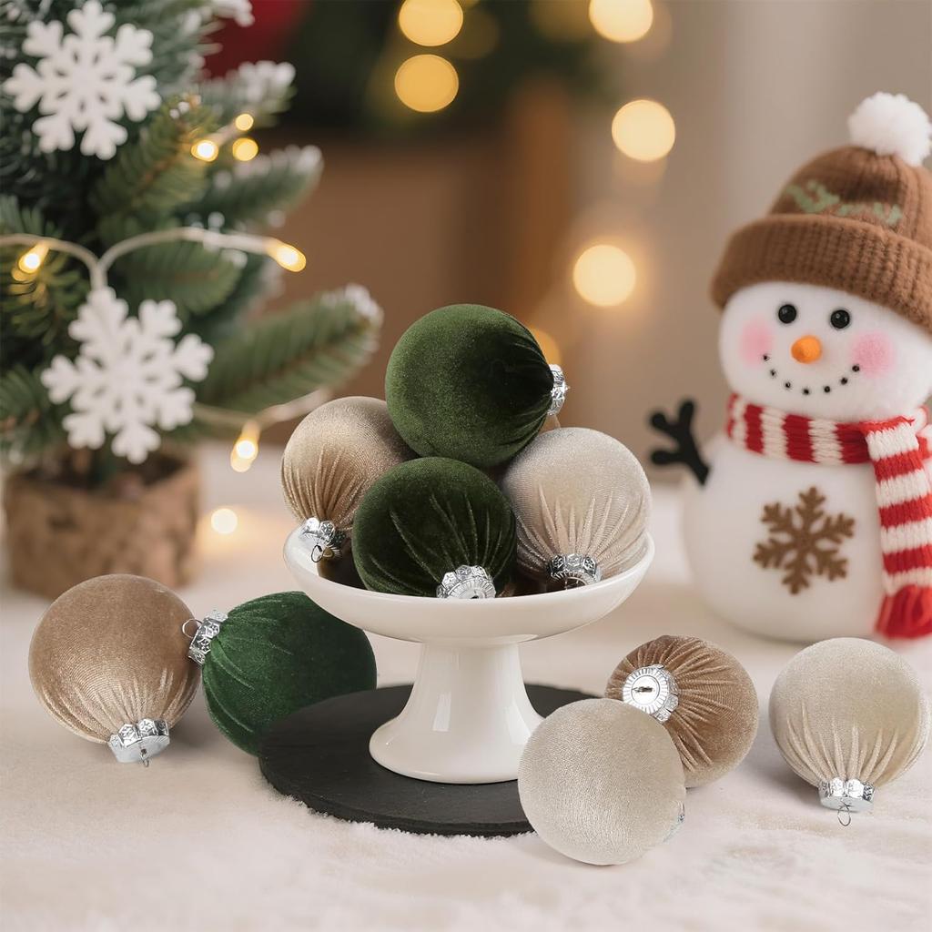 Velvet Christmas Ball Ornaments Set - 15pcs 3.15 inch Flocked Xmas Decorations Ornaments for Christmas Tree Garland Table Centerpiece Festival Decor