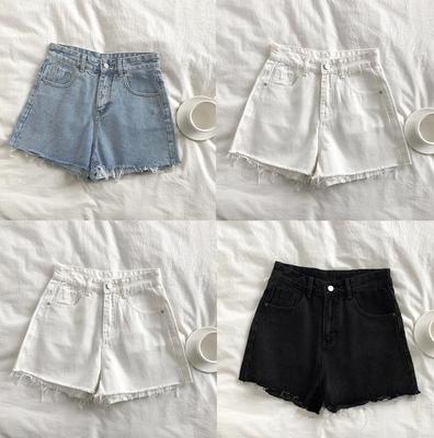Damen 2021 Sommer High Waist Raw Edge Denim Shorts - Slim, Locker, Weitbein Ultra-Kurz A-Linie Trend