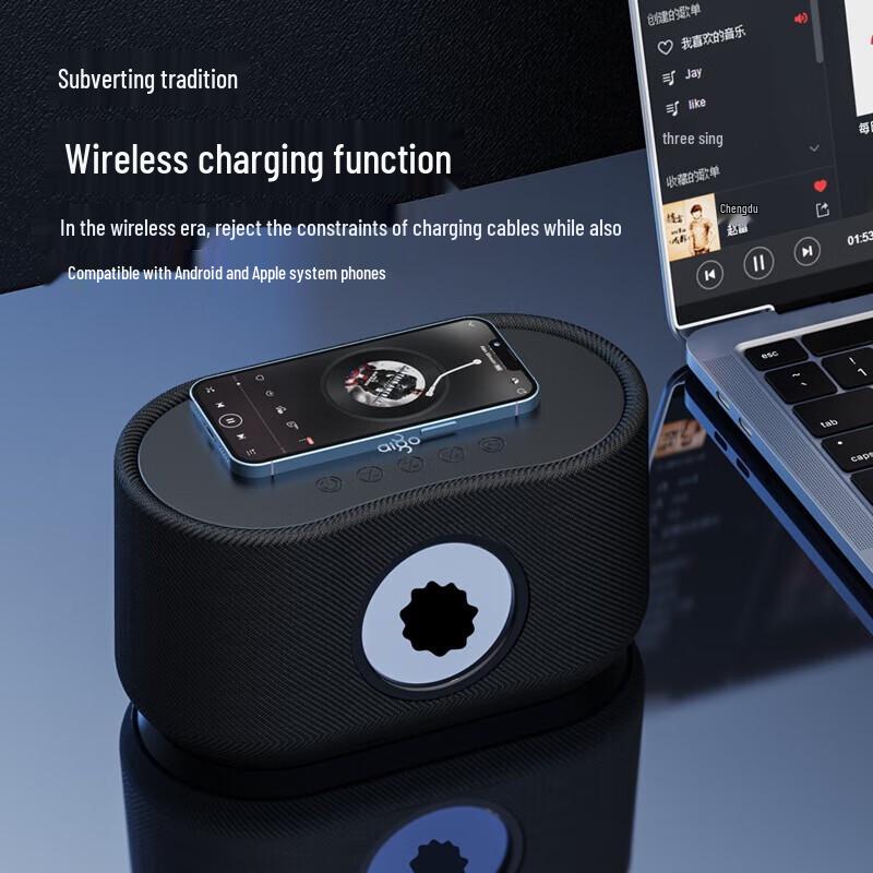 Přenosný Bluetooth reproduktor Aigo T180 s bezdrátovým nabíjením, čínská zástrčka (adaptér součástí dodávky)
