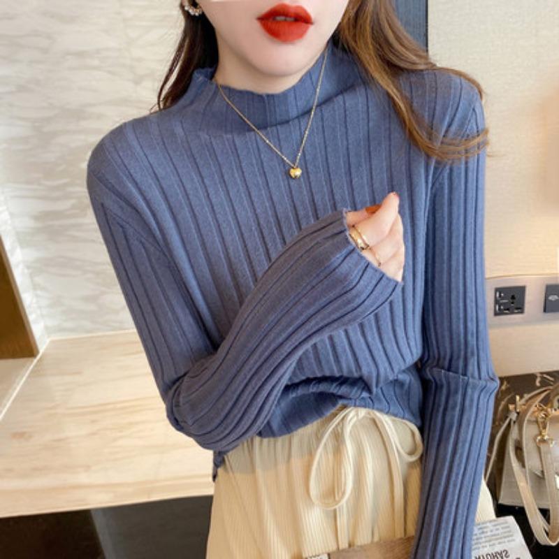 Half High Collar Pullovers Women Knitted Tops Autumn And Winter Long Sleeve Sweater Fashion Slim Fit Clothes 29174