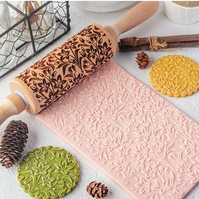 Creative Pattern Embossing Rolling Pins Are for Biscuit Doughers Decorative Printed Sticks Household DIY Baking Tools