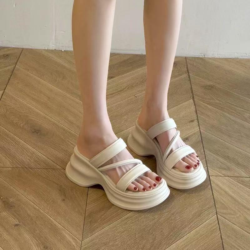 One word with muffin cool slippers niche thick bottom heightening women's outer wear spring new versatile one word drag