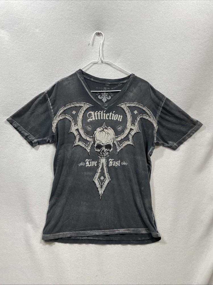Мужская Affliction ; Футболка с графическим принтом «Черепа», размер XL; Унисекс футболка Кибер Гранж Молл Гот Y2K S