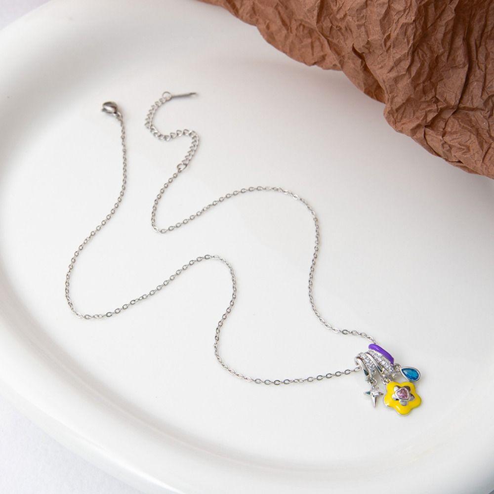 Colorful Ice Cream Necklace Stainless Steel Enamel Pendant Flower Zircon Necklace  Jewelry Gift