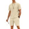 Men's Round Neck Checkered Casual Short Sleeve Drawstring Shorts Set