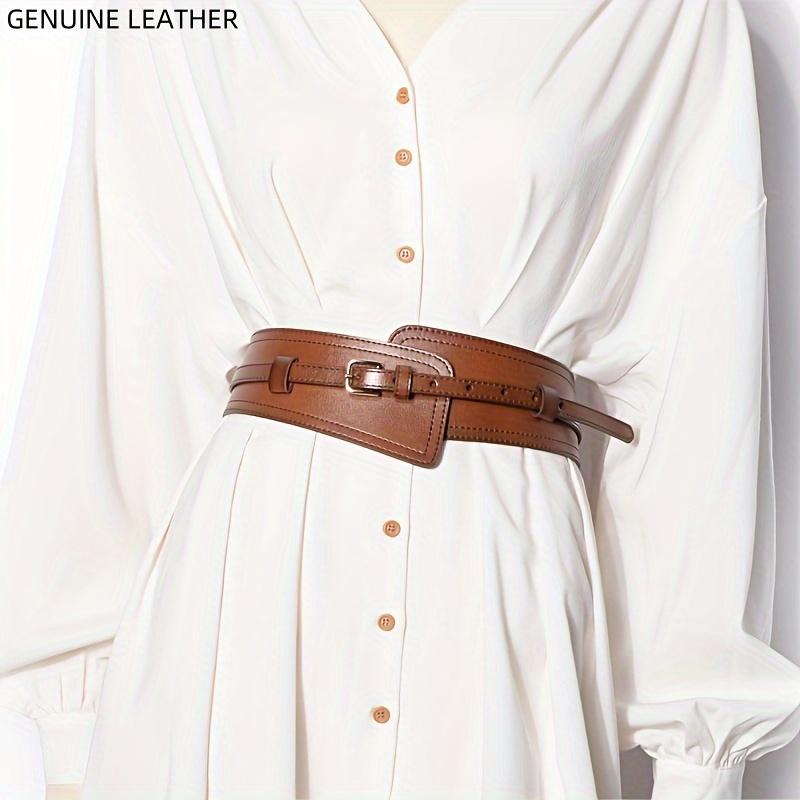 

Trendy Genuine Leather Belts Classic Pin Buckle Wide Belts Vintage Waistband Elegant Dress Coat Girdle for Women 105cm коричневий