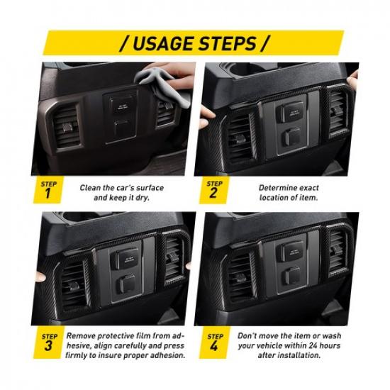 Carbon Fiber Inner Rear Air Vent Outlet Frame Cover Trim For Ford F150 2015-