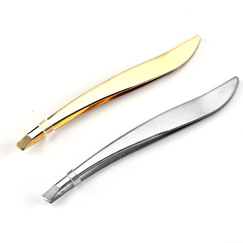 Gold-Plated Stainless Steel Banana Tweezers for Eyebrow Trimming