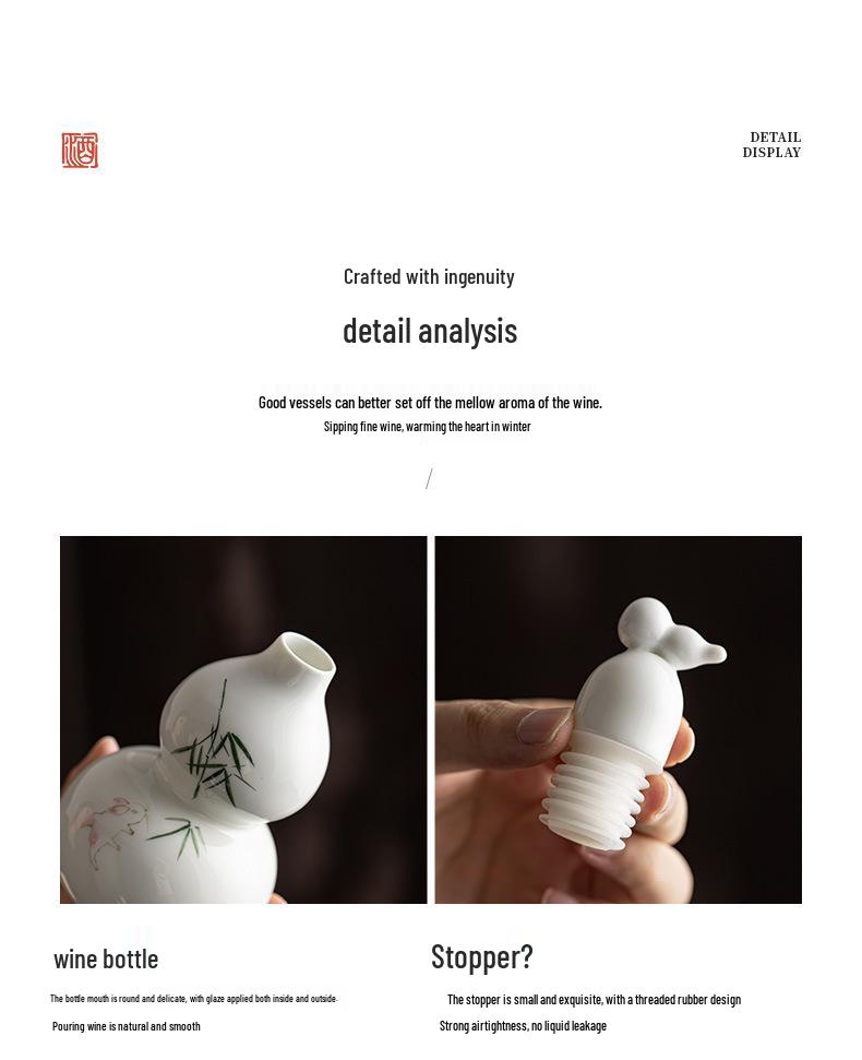 Ancient Style Chinese Ceramic Gourd Wine Bottle with Portable Mesh Bag for Cold Brew