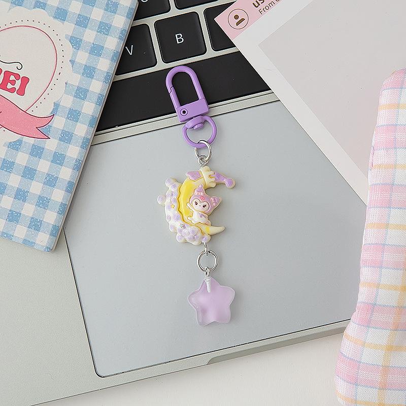 Cute Pajama Bear Keychain Kawaii Resin Teddy Key Chain With Star Charm For Girls Bag Purse Decoration