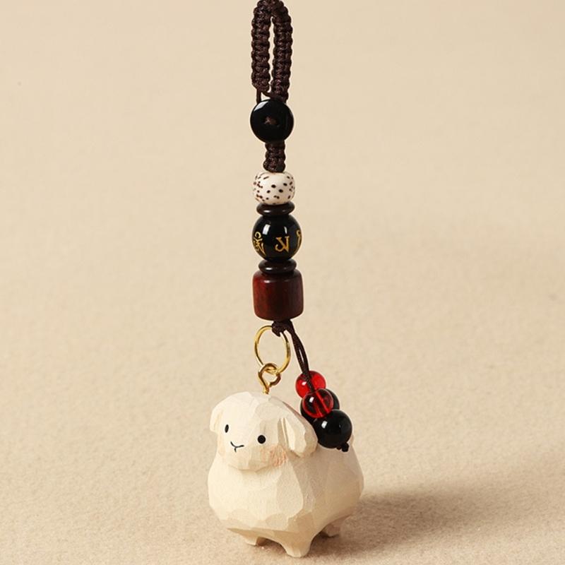 Handmade Wooden Lamb ornaments Animal Keyring Decorative For key Backpacks Gift