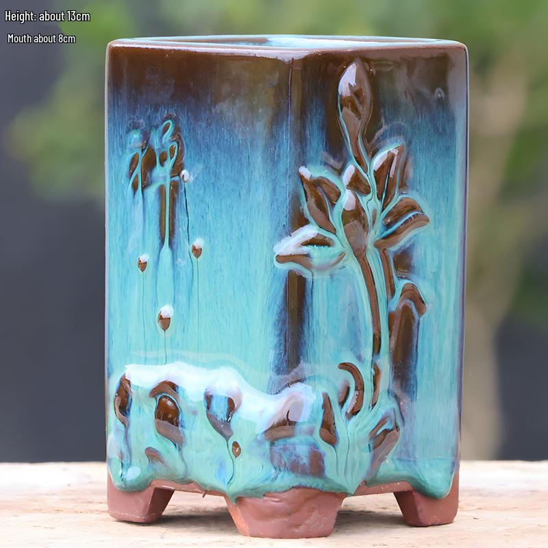 Handmade Terracotta Succulent Pot, Large Square with Gloss Glaze and Breathable Design.