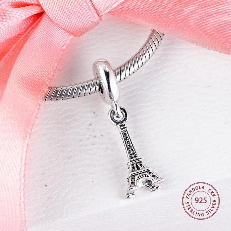 Fits Europe Bracelet Argent 925 Sterling Silver Eiffel Tower Dangle Beads DIY Jewelry Making