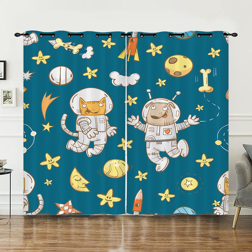 Curtains Bedroom Curtains Digital Printing Astronaut Planet Starry Sky Blackout Curtains