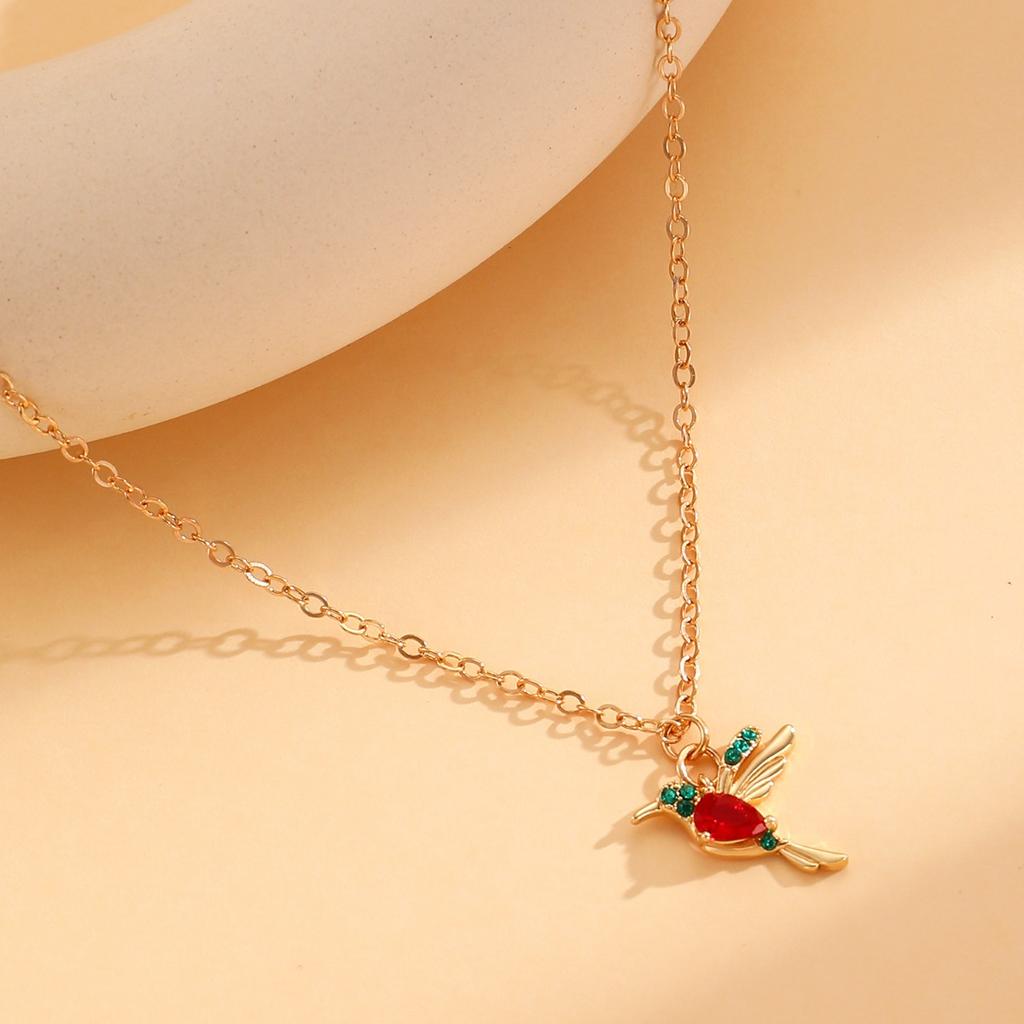 Dainty Hummingbird Pendant Necklace Colorful Stone Accent Bird Charm Necklace for Women