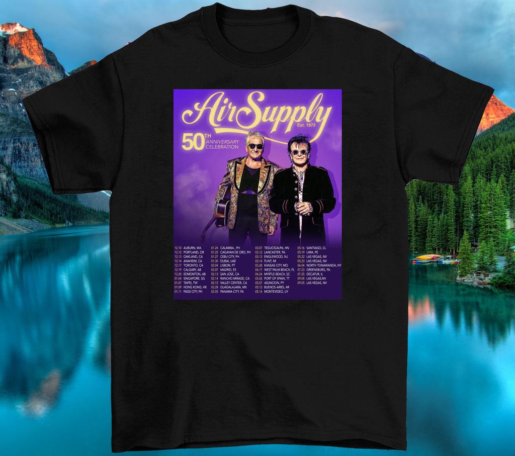Air Supply Music 2026 Tourdaten Baumwoll-T-Shirt Schwarz UR892