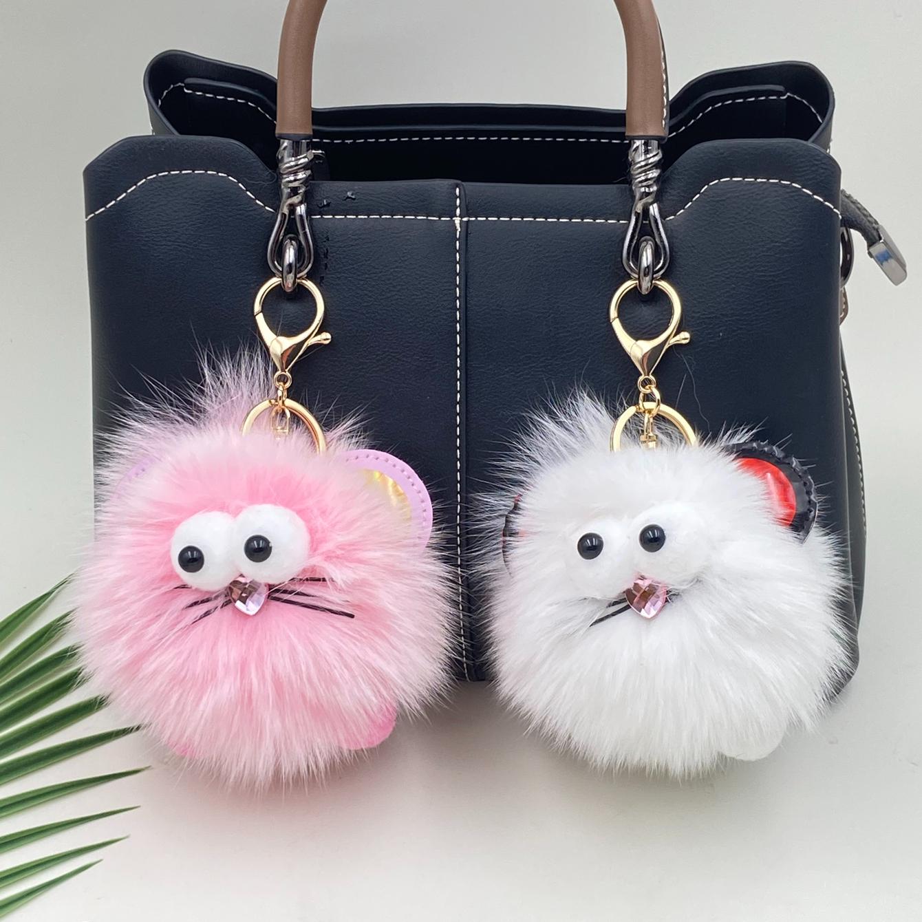 1 шт. новый пушистый помпон мяч сумка автомобиль кулон брелок для ключей милый подарок — фото 9