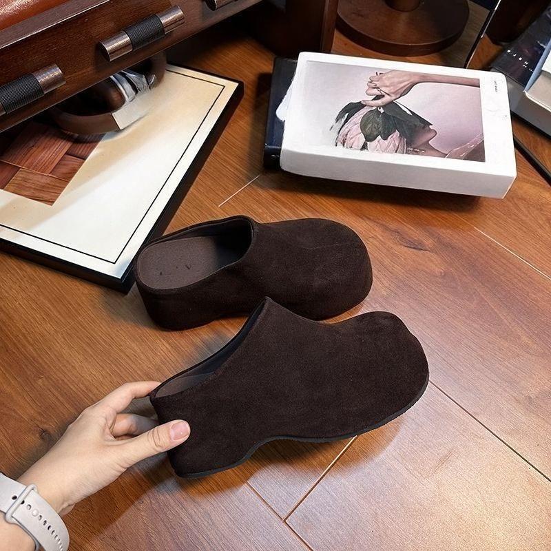 

Туфли на толстой подошве с большим носком для женщин, ретро стиль с увеличением роста, на одну ногу, ленивые полушлепанцы 40 коричневый/кофейный