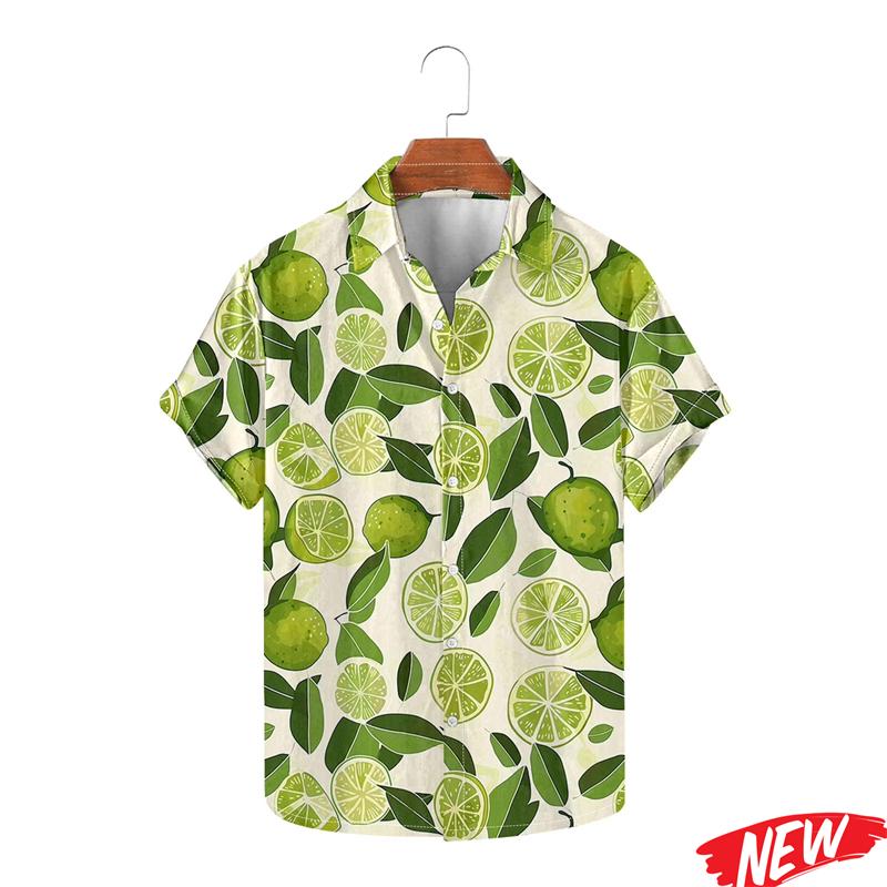 Fashion Fruit Orange Graphic Hawaiian Shirt For Men 2026 Spring Summer Lapel Aloha Shirts Street Oversized Short Sleeve Shirt