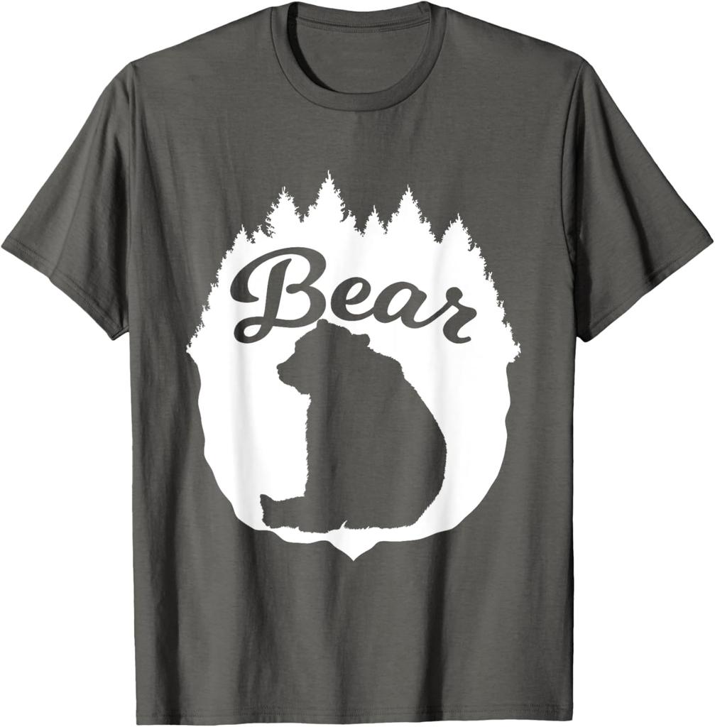 Bärensilhouette Wald Bäume Grafik T-Shirt Lässiges Baumwoll Kurzarm T-Shirt für Herren