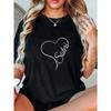 European Size Women'S Casual Short Sleeve T-Shirt - Black with White "Sister" Heart Print