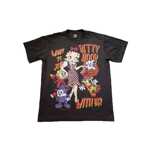 Vtg Betty Boob T Shirt Mens Large Black Want To Join With Us Happy Holidays 90s Unisex T-Shirt L