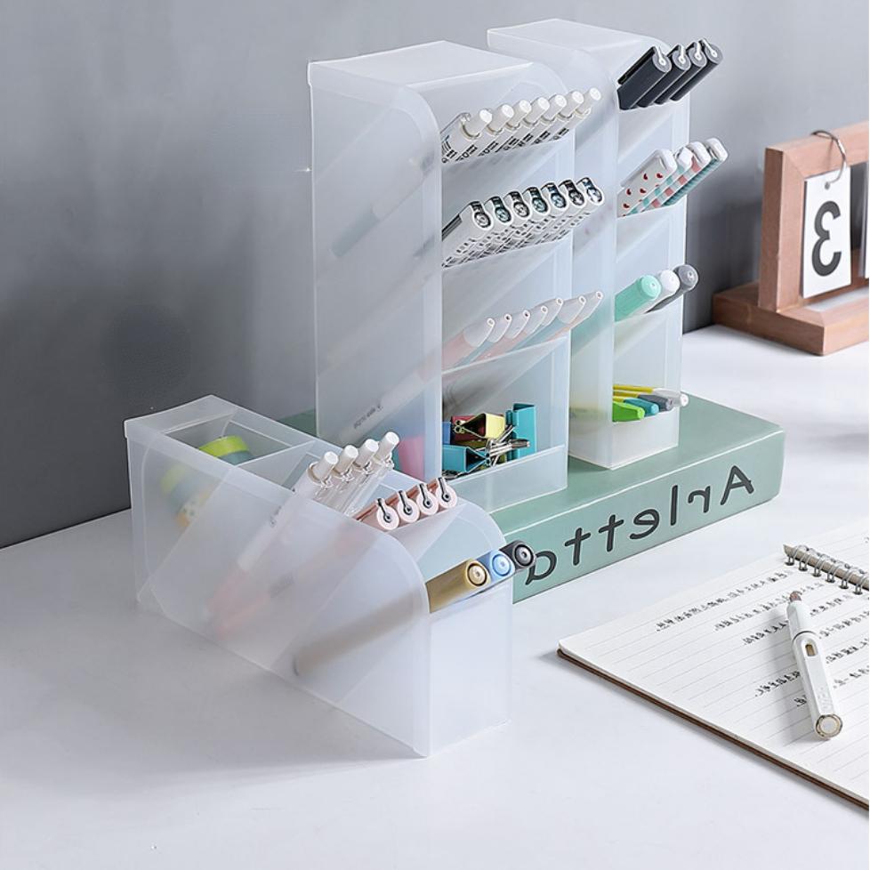 Desktop Clear Frosted Pennhållare Sned Brush Läppstift Organizer Multifunktionell brevpapper Organizer