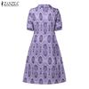 ZANZEA Lässiges Kleid mit Umlegekragen und kurzen Ärmeln für den Sommer mit Print für Damen