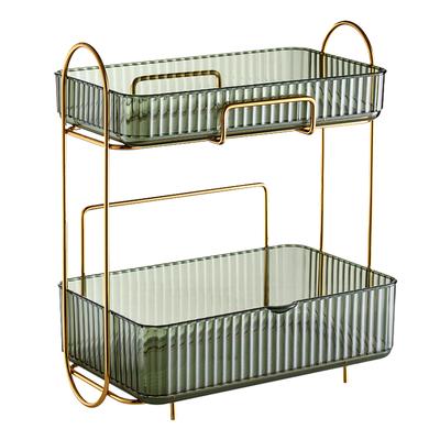 2 Layers Bathroom Counter Organizer with Removable Box Large Capacity Makeup Storage Shelf for