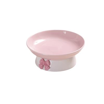 Söt Keramisk Kattmatskål med Stor Kapacitet, Macaronfärger, Halkfri Bas, Förhöjd Husdjursmatskål med Rosett, Husdjursmatningsskål för Valpar och Katter
