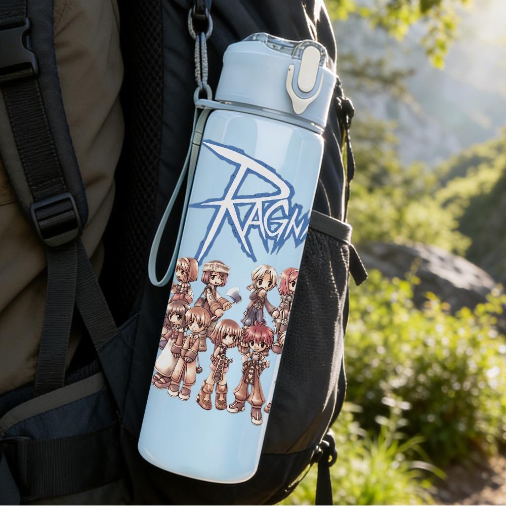 1PC Pecking Circular Skull Retro Logo Print 750ml Portable Sports Water Bottle Leakproof Gym Outdoor Travel Drink Cup