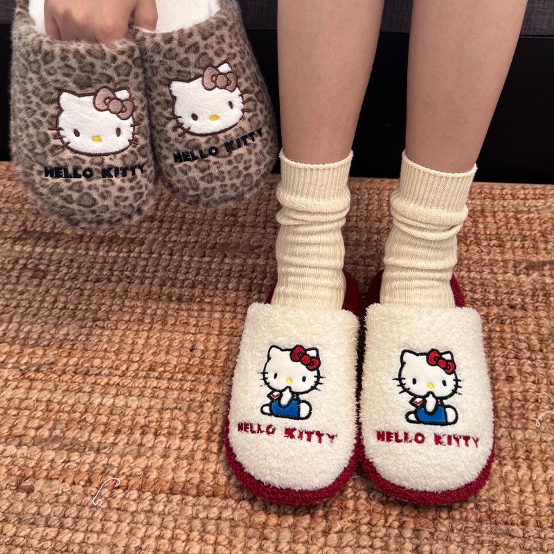 Genuine Sanrio Cartoon Furry Slippers - Women's Non-Slip Warm Winter Indoor Slippers with Plush Cotton and Velvet