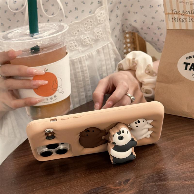 Roztomilý kreslený medvídek Pouzdro na telefon Pro iPhone 16 15 14 Plus 13 12 11 Pro Max S držákem Měkký silikonový kryt