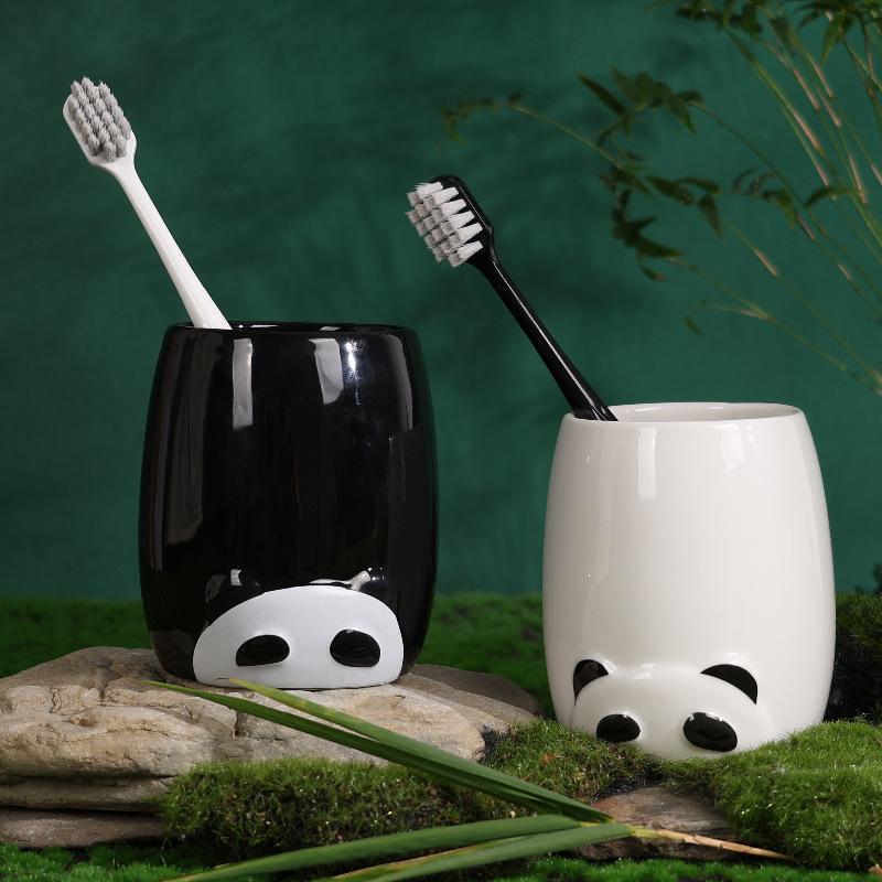4pcs Creative Panda Ceramic Lotion Bottle Soap Dish Mouthwash Cup Ceramic Cartoon Bathroom Kit Modern Bathroom Accessories
