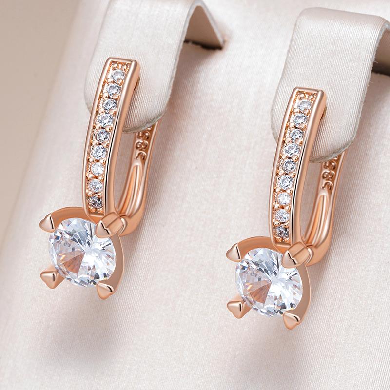 Luxury  Rose Gold Color Dangle Earrings For Women Shiny Big Natural Zircon Accessories Bridal Wedding Fine Jewelry