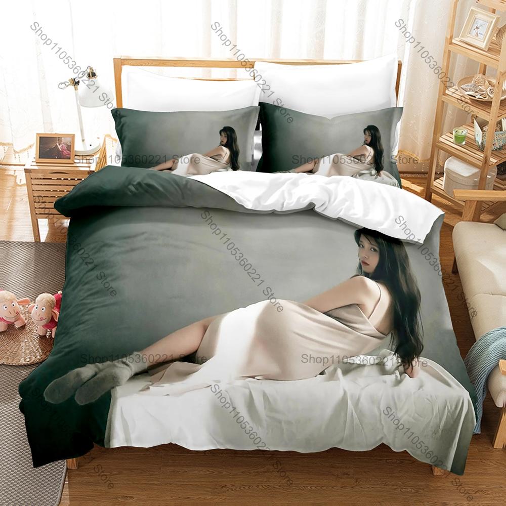 Korean Singer IU Bedding Set, Duvet Cover & 2 Pillowcases, Popular Music Star Design Comfortable Home Bedding Supplies